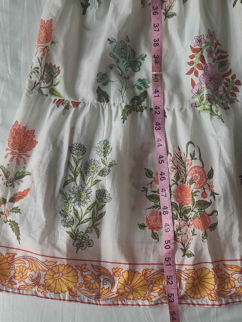 CeCe Maxi Floral Block Print Tiered White Dress with Pink, Green & Yellow Sz. M - Picture 8 of 16